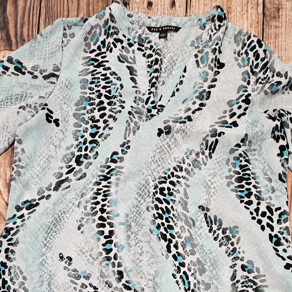 Zac & Rachel Tunic Top Animal Print 3/4 Sleeve Layered Hem Women's Size Large - Picture 2 of 10